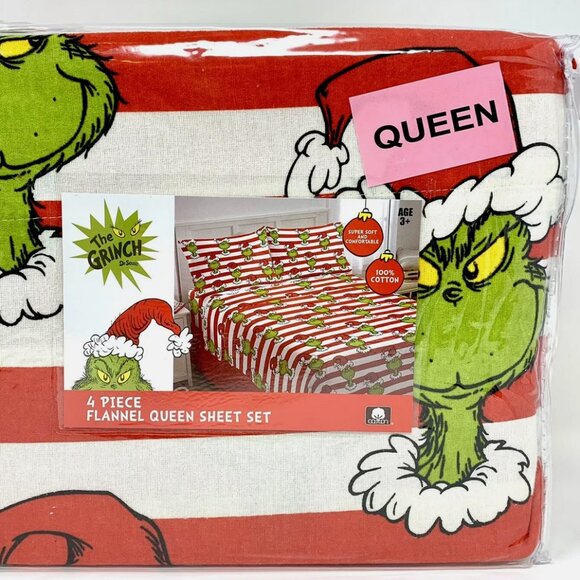 Dr Seuss THE GRINCH Queen Size Cotton Flannel Sheet SetChristmas (cozy & warm)